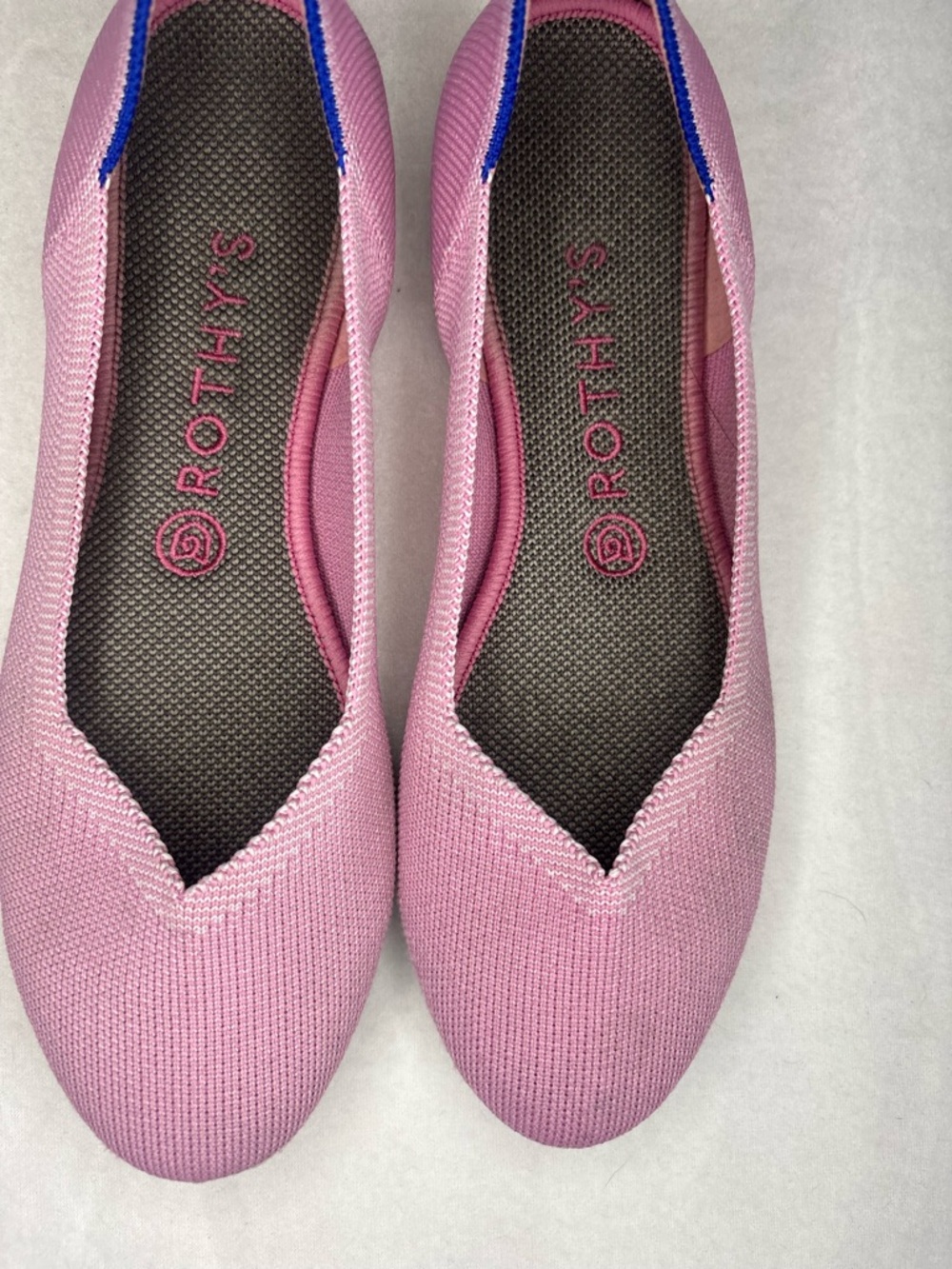 Rothy's Pink Knit Ballet Flats with Blue Trim - Picture 2 of 10